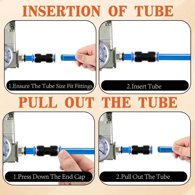 Alt view image 4 of 7 - 130 PCS 1/4",3/8",1/2" OD Blue Air Hose Fitting Kit, Full NPT Thread PBT Push to Connect Fittings with Reducer Adapters, 145 PSI Leak-Free Heavy-Duty for PU Air Hoses, Air Compressor & Trailer Repair
