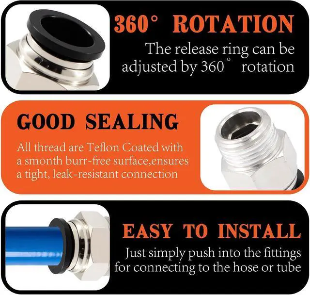 Alt view image 5 of 7 - 130 PCS 1/4",3/8",1/2" OD Blue Air Hose Fitting Kit, Full NPT Thread PBT Push to Connect Fittings with Reducer Adapters, 145 PSI Leak-Free Heavy-Duty for PU Air Hoses, Air Compressor & Trailer Repair
