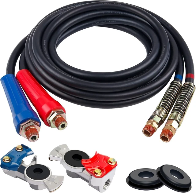 Main image of 15FT Rubber Air Line Hose Assembly with Grip, Gladhand & Gladhand Seals, Heavy Duty for Tractor Trailer (Set of 2)