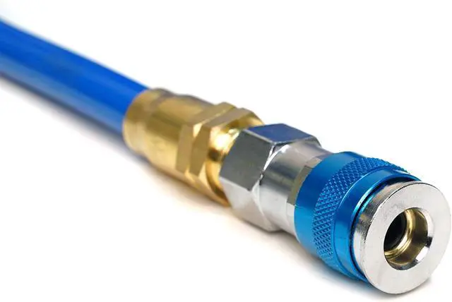 Alt view image 3 of 7 - 25-Foot 3/8-Inch ID Coiled Air Hose with Reusable 1/4-Inch NPT Brass Fittings, Quick Connect Universal AMT Style Coupler and T-Style Automotive Plug, Kink Resistant Polyurethane Tubing