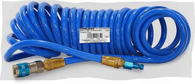 Alt view image 6 of 7 - 25-Foot 3/8-Inch ID Coiled Air Hose with Reusable 1/4-Inch NPT Brass Fittings, Quick Connect Universal AMT Style Coupler and T-Style Automotive Plug, Kink Resistant Polyurethane Tubing