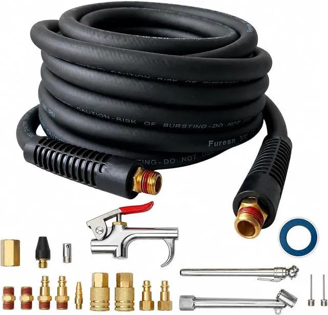 Main image of 19 Pieces Air Compressor Accessories Kit, 3/8 Inch x 25FT Hybrid Air Compressor Hose Kit with 1/4 in NPT Quick Connect Air Fittings, Air Tool & Air Compressor Accessories Kit, Bend Restrictors,300 PSI