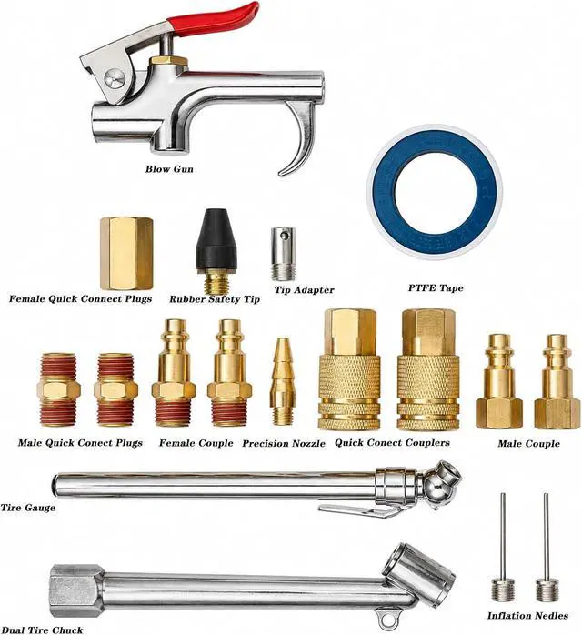 Alt view image 2 of 6 - 19 Pieces Air Compressor Accessories Kit, 3/8 Inch x 25FT Hybrid Air Compressor Hose Kit with 1/4 in NPT Quick Connect Air Fittings, Air Tool & Air Compressor Accessories Kit, Bend Restrictors,300 PSI
