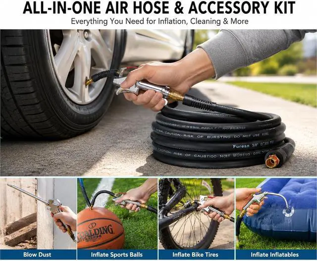 Alt view image 6 of 6 - 19 Pieces Air Compressor Accessories Kit, 3/8 Inch x 25FT Hybrid Air Compressor Hose Kit with 1/4 in NPT Quick Connect Air Fittings, Air Tool & Air Compressor Accessories Kit, Bend Restrictors,300 PSI