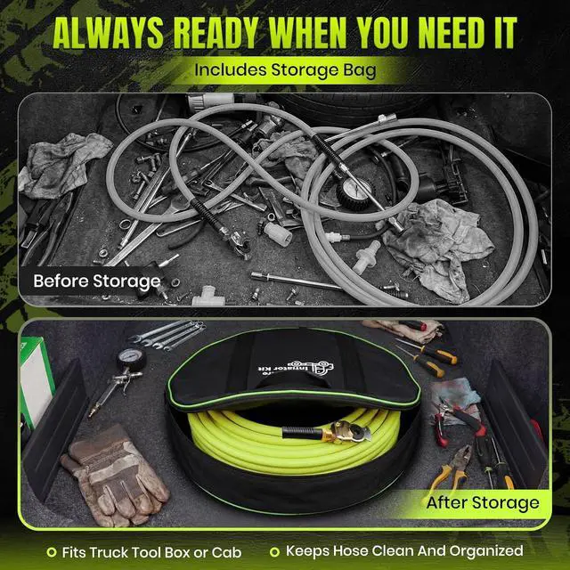 Alt view image 5 of 7 - Glad Hand Air Hose Kit, 3/8" x 55 FT Truck Tire Inflator Hose with Universal Gladhand, Includes Dual Head Chuck & Storage Bag, Connects to Semi Truck Air System for Roadside Emergency