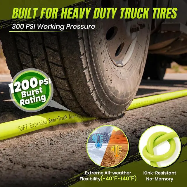 Alt view image 6 of 7 - Glad Hand Air Hose Kit, 3/8" x 55 FT Truck Tire Inflator Hose with Universal Gladhand, Includes Dual Head Chuck & Storage Bag, Connects to Semi Truck Air System for Roadside Emergency