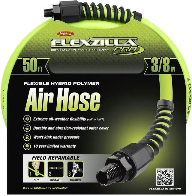 Alt view image 2 of 7 - Pro Air Hose, 3/8 in. x 50 ft., Heavy Duty, Lightweight, Hybrid, ZillaGreen - HFZP3850YW2