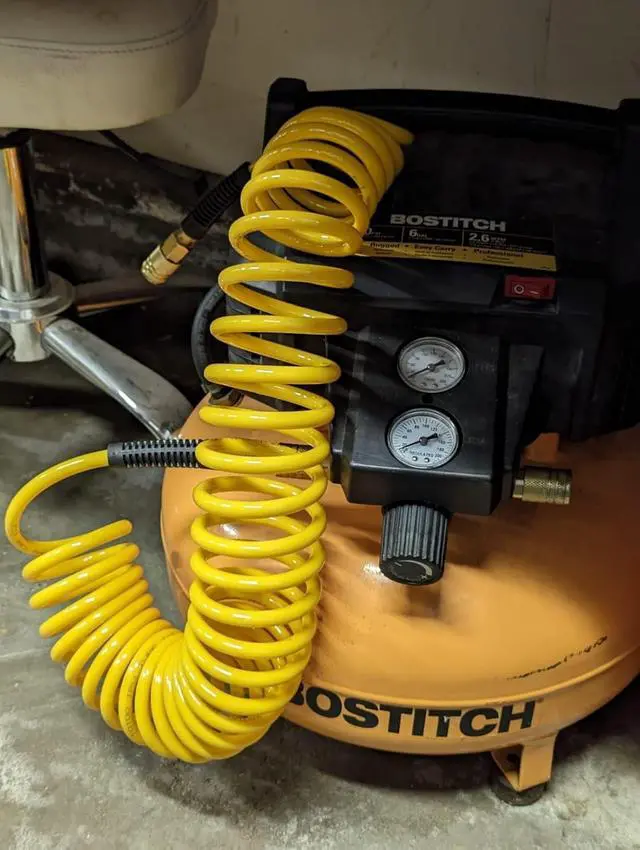 Alt view image 6 of 7 - Polyurethane Recoil Air Hose 3/8" Inner Diameter by 50' Long with Bend Restrictor, Repairable 1/4" Industrial Quick Coupler and Plug, Yellow