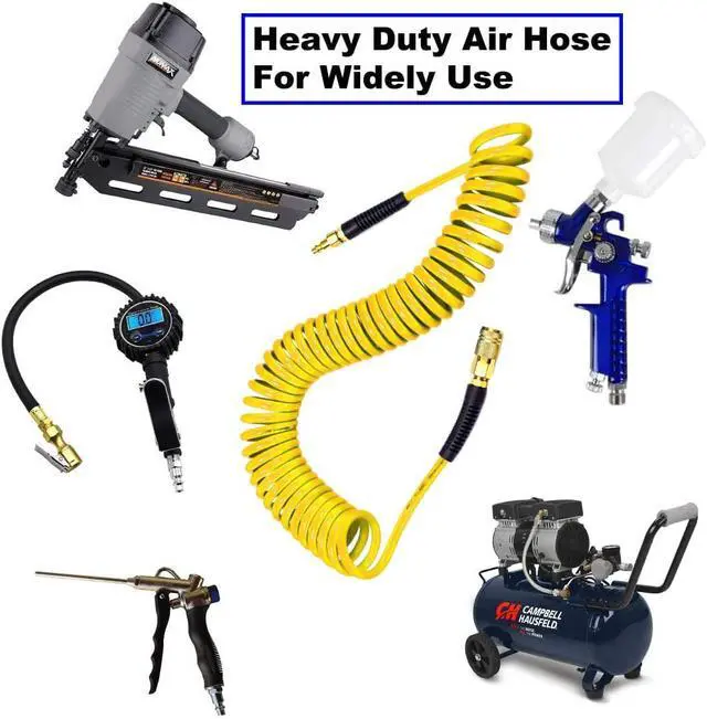Alt view image 7 of 7 - Polyurethane Recoil Air Hose 3/8" Inner Diameter by 50' Long with Bend Restrictor, Repairable 1/4" Industrial Quick Coupler and Plug, Yellow