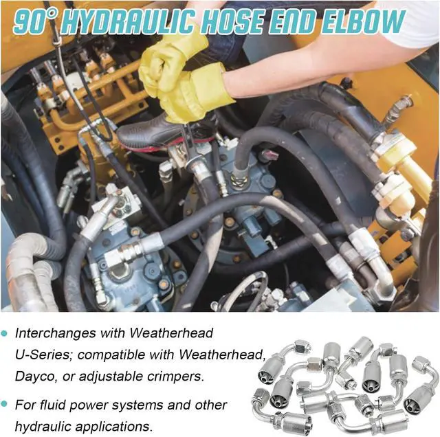 Alt view image 2 of 7 - 10 PCS 90° Hydraulic Hose Fittings, for 3/8" Hose x 3/8" JIC 37° Female 90° Hydraulic Hose End Elbow Crimp Fitting