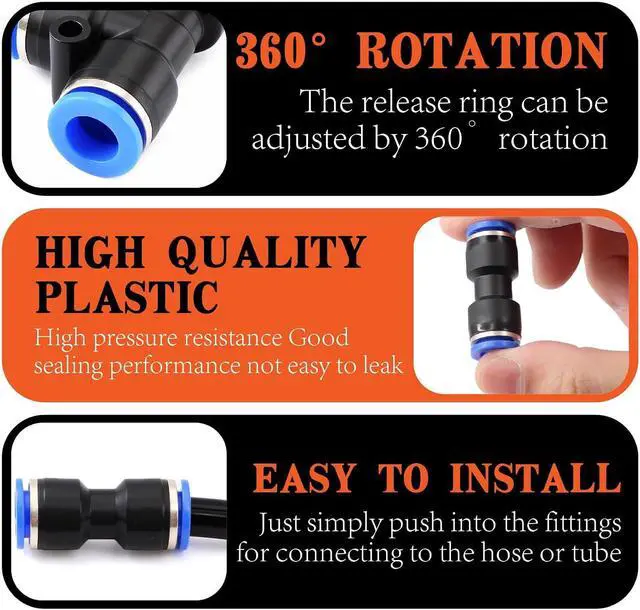 Alt view image 6 of 7 - 130 PCS 1/4",3/8",1/2" OD Blue Air Hose Fitting Kit, Full NPT Thread PBT Push to Connect Fittings with Reducer Adapters, 145 PSI Leak-Free Heavy-Duty for PU Air Hoses, Air Compressor & Trailer Repair
