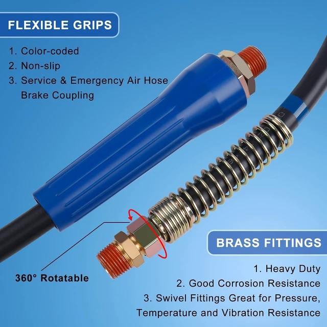 Alt view image 4 of 7 - 15FT Rubber Air Line Hose Assembly with Grip, Gladhand & Gladhand Seals, Heavy Duty for Tractor Trailer (Set of 2)