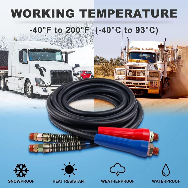 Alt view image 6 of 7 - 15FT Rubber Air Line Hose Assembly with Grip, Gladhand & Gladhand Seals, Heavy Duty for Tractor Trailer (Set of 2)