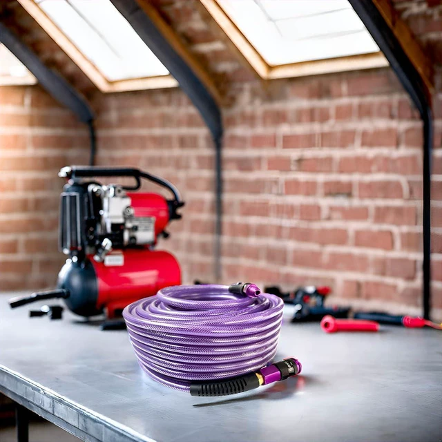 Alt view image 6 of 7 - Polyurethane (PU) Air Hose 1/4-Inch x 100ft Reinforced, Lightweight Anti-Low Temperature 300PSI, 1/4 Swivel Industrial Aluminum Quick Coupler & Plug, Bend Restrictor, Purple (100)