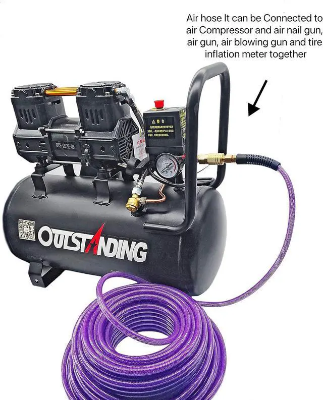 Alt view image 5 of 6 - Polyurethane(PU) 1/4-Inch x 100FT Reinforced,Air Hose with 1/4 Swivel Industrial Quick Coupler and Plug,Bend Restrictor,Purple