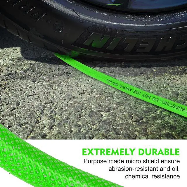Alt view image 6 of 7 - Air Compressor Hose 1/4 Inch x 100 Feet Reinforced Polyurethane (PU) Air Hose with Fittings, Bend Restrictors, 1/4" Industrial Quick Coupler and Plug Kit, Green