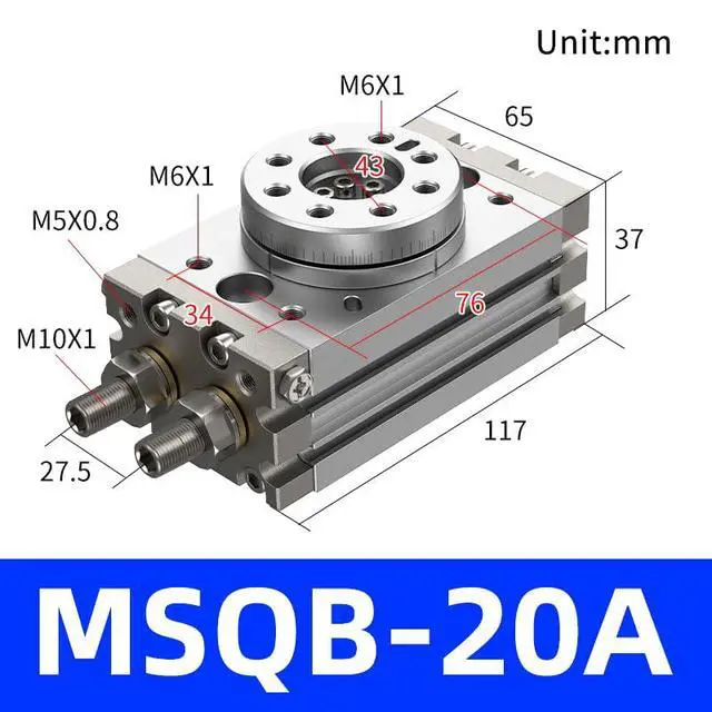 Alt view image 2 of 7 - MSQB 180-Degree Pneumatic Rotary Actuator Cylinder with Magnetic, Double-Acting Rack & Pinion Air Cylinder for Automation, Fixturing (MSQB-20A)