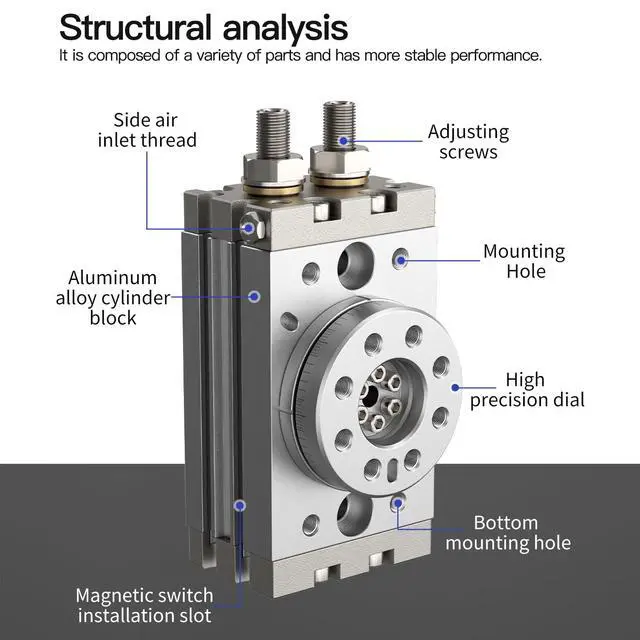 Alt view image 4 of 7 - MSQB 180-Degree Pneumatic Rotary Actuator Cylinder with Magnetic, Double-Acting Rack & Pinion Air Cylinder for Automation, Fixturing (MSQB-20A)