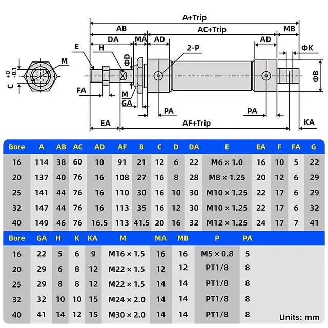 Alt view image 2 of 7 - 16mm Bore 300mm Stroke Air Cylinder Double Action with Y Connector and 2Pcs 6mm Fitting MAL16x300