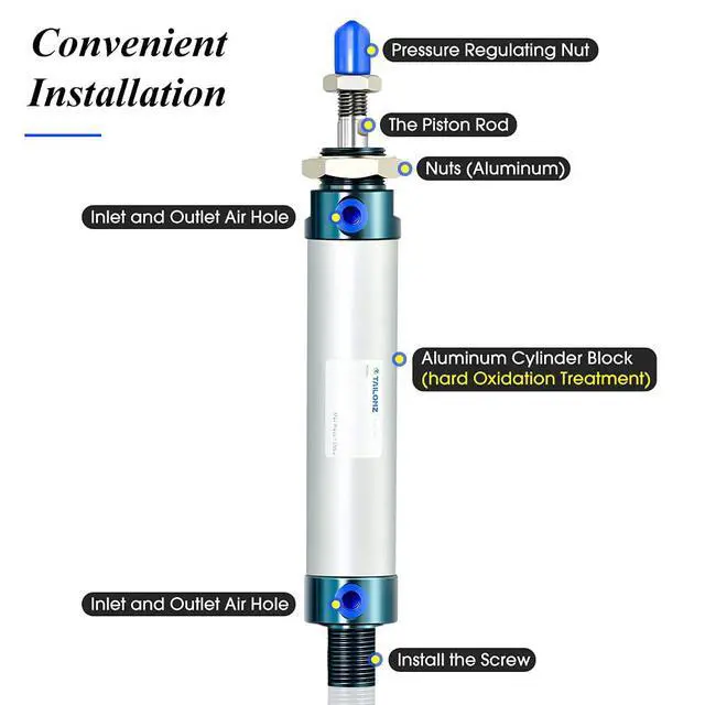Alt view image 4 of 7 - 16mm Bore 300mm Stroke Air Cylinder Double Action with Y Connector and 2Pcs 6mm Fitting MAL16x300