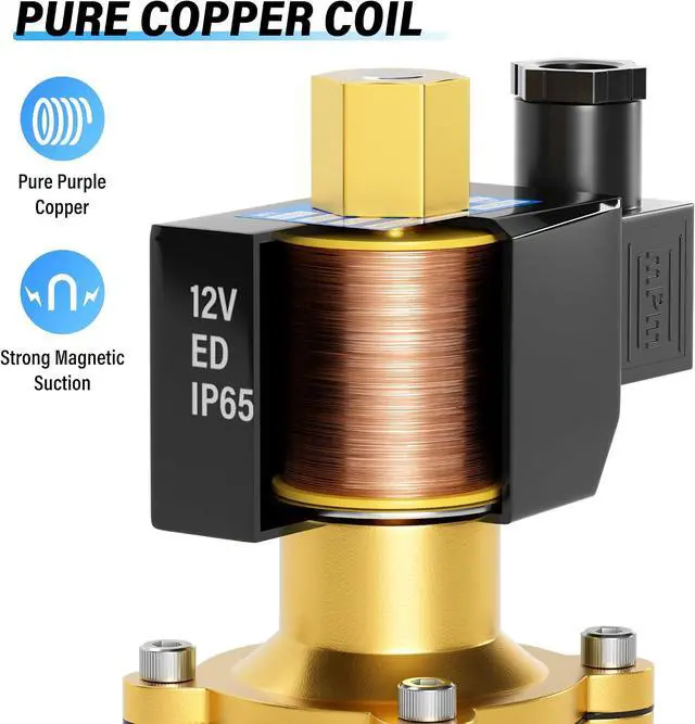 Alt view image 4 of 7 - 1/2 Inch NPT DC12V Brass Electric Solenoid Valve 2WK160-15 Normally Open Valve Water, Air, Diesel