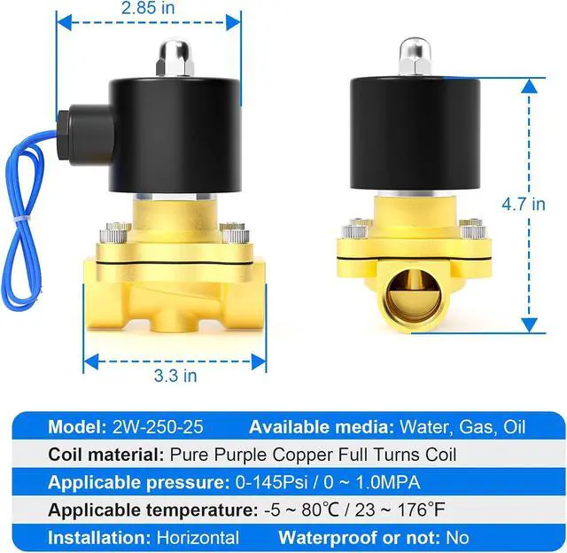Alt view image 2 of 7 - 1 Inch NPT DC12V Brass Electric Solenoid Valve 2W-250-25 Normally Closed Water, Air, Diesel