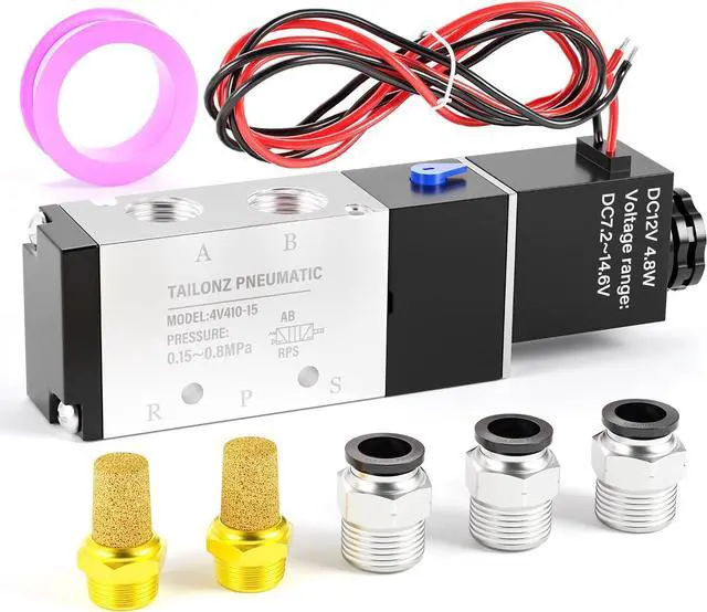 Main image of 1/2"NPT Solenoid Valve 4V410-15 12V/24V/110V/220V Single Coil Pilot-Operated Electric 2 Position 5 Way Connection Type Outlet wire