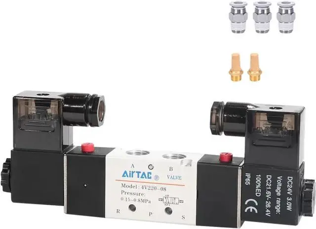 Main image of Solenoid Valve AirTAC 4V220-08 DC12V 1/4"PT Double Solenoid 5/2 way Air Pneumatic Internal Pilot 21-114 PSI 5 Port 2 Position Have Memory Function.