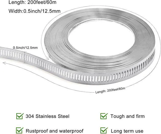 Alt view image 3 of 7 - Hose Clamps, DIY 200 FT Metal Strap + 80 Fasteners, Hose Clamps Stainless Steel, Large Adjustable Hose Clamp Pipe Clamp for Pipe Automotive Mechanical Applications