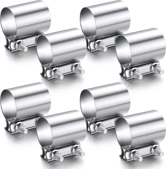 Main image of 8 Pcs 3 Inch Exhaust Clamp Stainless Steel Exhaust Pipe Muffler Clamp Butt Joint Band Sleeve Coupler for Pipes Muffler Connections, Catalytic Converters