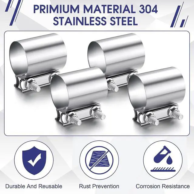 Alt view image 3 of 6 - 8 Pcs 3 Inch Exhaust Clamp Stainless Steel Exhaust Pipe Muffler Clamp Butt Joint Band Sleeve Coupler for Pipes Muffler Connections, Catalytic Converters
