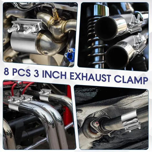 Alt view image 5 of 6 - 8 Pcs 3 Inch Exhaust Clamp Stainless Steel Exhaust Pipe Muffler Clamp Butt Joint Band Sleeve Coupler for Pipes Muffler Connections, Catalytic Converters