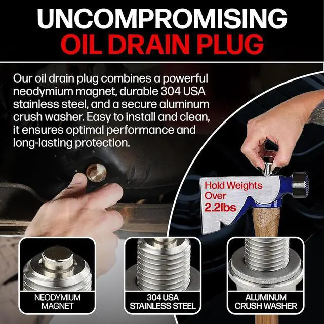 Alt view image 4 of 7 - - Made in USA - DP017 Stainless Steel Differential/Engine/Transmission Neodymium Magnetic Oil Drain Plug Kit fits Polaris General/RZR/Ranger/Scrambler/Sportsman