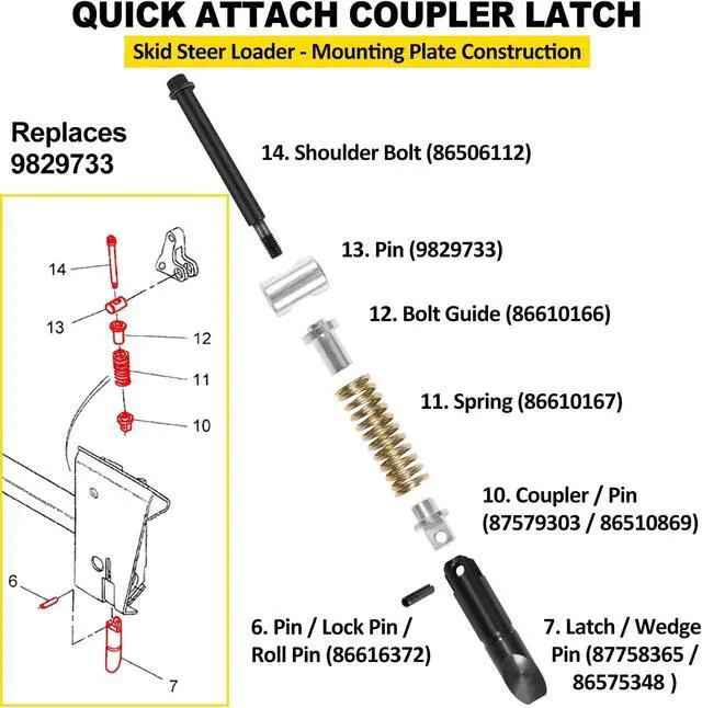 Alt view image 4 of 7 - 9829733 Quick Attach Coupler Latch fit for Case/New Holland - for New Holland L180 LX665 L160 L175 LS150 LX865 LS160 LS170 L170 LS180 LX565 LX885 L865 L185 L565 - for Case 410 430 60XT 420 440 70XT