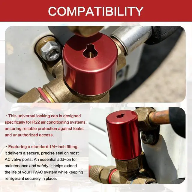 Alt view image 6 of 7 - HVAC Locking Caps 1/4" Pink Brass 10 Pcs, Tamper-Resistant Service