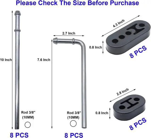 Alt view image 2 of 6 - 32PCS Heavy Duty Exhaust Hanger Rod Set 3/8"(10MM) Rod 90°7.6" Long & Straight 10" Long Exhaust Muffler Hanger Mild Steel Zinc Coated 2 Hole 4 Hole Insulator Mount Car Automotive Replacement