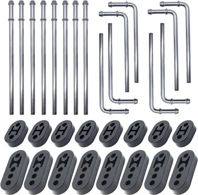 Main image of 32PCS Heavy Duty Exhaust Hanger Rod Set 3/8"(10MM) Rod 90°7.6" Long & Straight 10" Long Exhaust Muffler Hanger Mild Steel Zinc Coated 2 Hole 4 Hole Insulator Mount Car Automotive Replacement