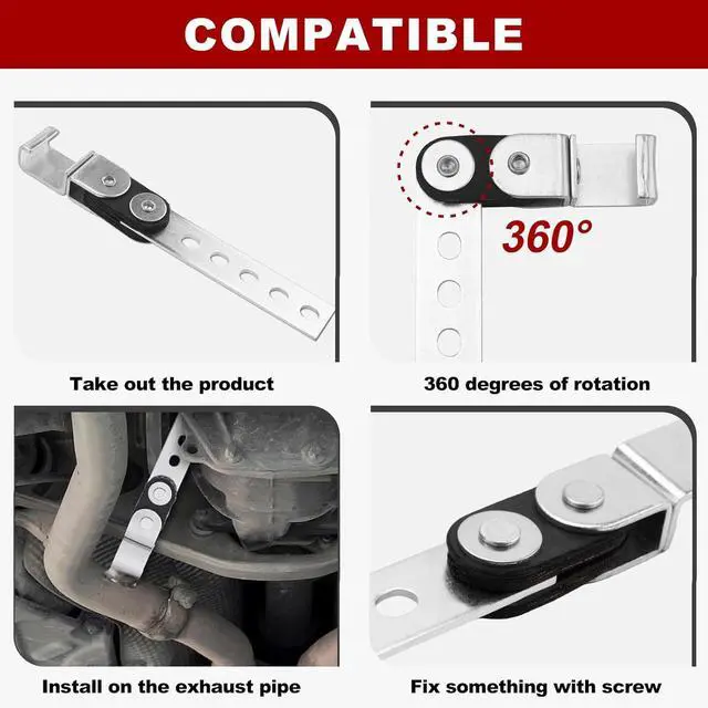 Alt view image 3 of 7 - 3" Exhaust Hangers Kit 12PC - 360° Swivel Clamps with Adjustable 2/4 Hole Brackets & 9.5" Bend Rods, Zinc Coated Complete Set for Muffler Pipe