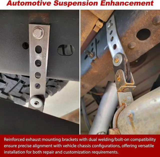 Alt view image 5 of 7 - 3" Exhaust Hangers Kit 12PC - 360° Swivel Clamps with Adjustable 2/4 Hole Brackets & 9.5" Bend Rods, Zinc Coated Complete Set for Muffler Pipe