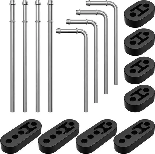 Main image of 16PCS Rubber Exhaust Hanger Set, Heavy Duty Mild Steel Zinc Coated 3/8" 10mm Rods, 90° 7.6" Bend and Straight 10" Bar, with 2-Hole and 4-Hole Insulator Mounts, for Automotive Replacement