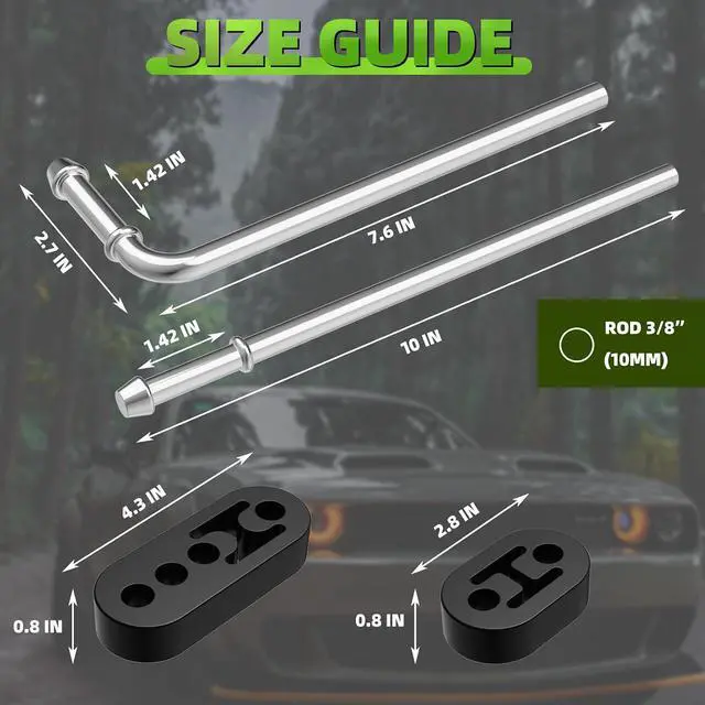 Alt view image 2 of 7 - 16PCS Rubber Exhaust Hanger Set, Heavy Duty Mild Steel Zinc Coated 3/8" 10mm Rods, 90° 7.6" Bend and Straight 10" Bar, with 2-Hole and 4-Hole Insulator Mounts, for Automotive Replacement