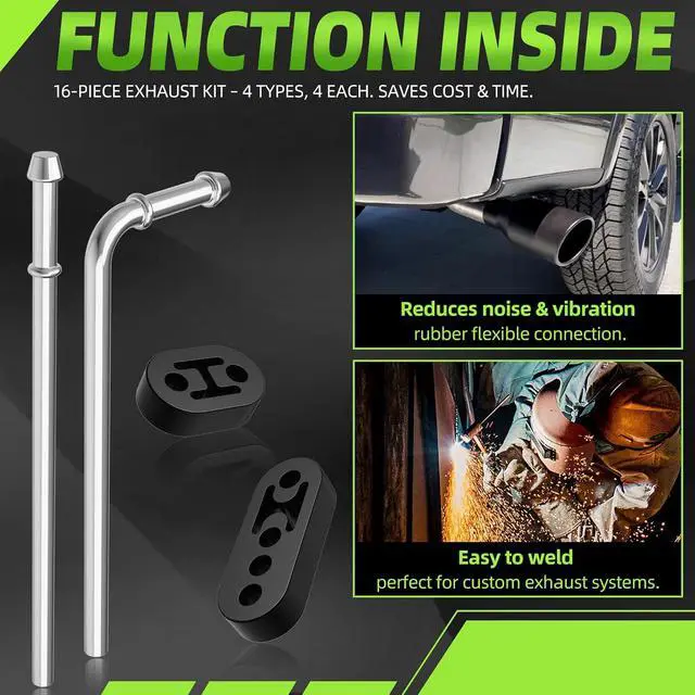 Alt view image 4 of 7 - 16PCS Rubber Exhaust Hanger Set, Heavy Duty Mild Steel Zinc Coated 3/8" 10mm Rods, 90° 7.6" Bend and Straight 10" Bar, with 2-Hole and 4-Hole Insulator Mounts, for Automotive Replacement