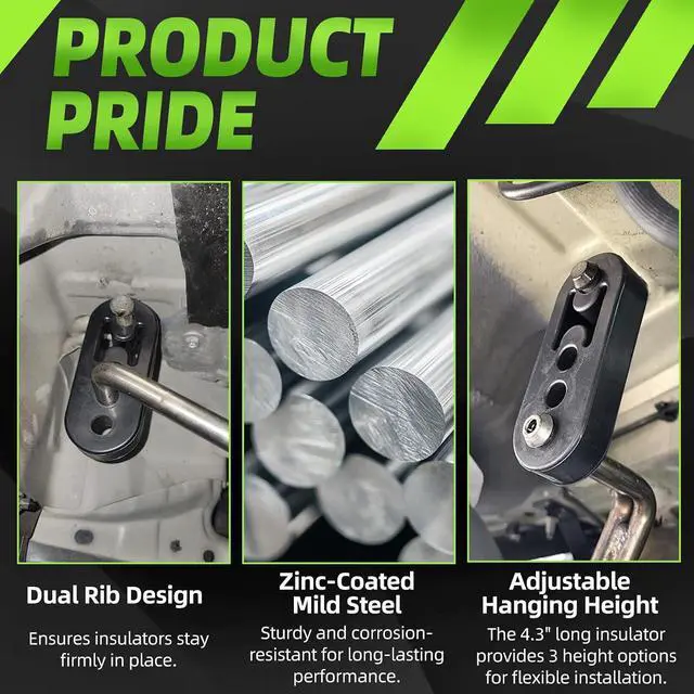 Alt view image 3 of 7 - 16PCS Rubber Exhaust Hanger Set, Heavy Duty Mild Steel Zinc Coated 3/8" 10mm Rods, 90° 7.6" Bend and Straight 10" Bar, with 2-Hole and 4-Hole Insulator Mounts, for Automotive Replacement