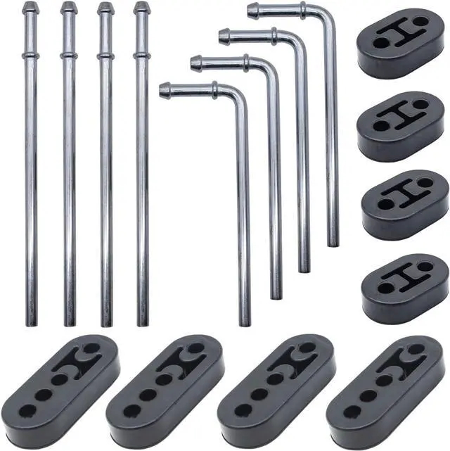 Main image of 16PCS Rubber Exhaust Hanger Rod Set Heavy Duty 3/8"(10MM) Rod 90°7.6" Long + Straight 10" Long Muffler Hanger Mild Steel Zinc Coated 2 Hole 4 Hole Insulator Mount Car Automotive Replacement