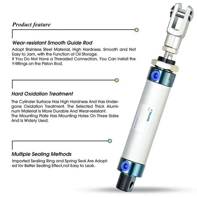 Alt view image 3 of 7 - 16mm Bore 300mm Stroke Air Cylinder Double Action with Y Connector and 2Pcs 6mm Fitting MAL16x300