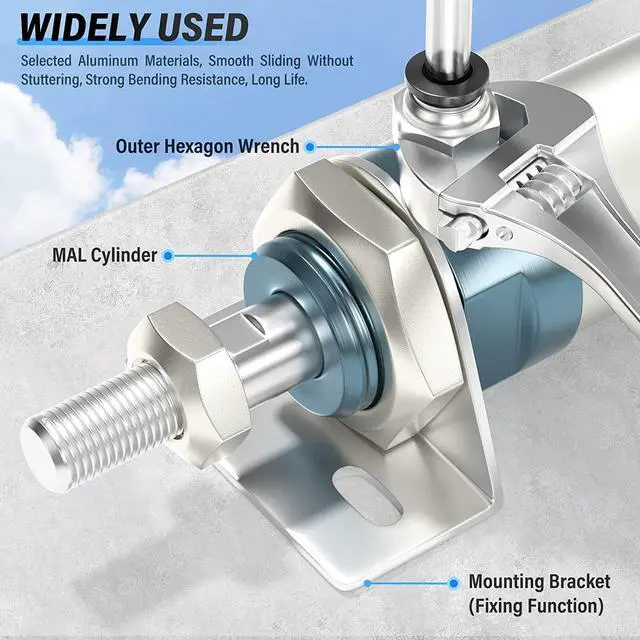 Alt view image 6 of 7 - 16mm Bore 300mm Stroke Air Cylinder Double Action with Y Connector and 2Pcs 6mm Fitting MAL16x300