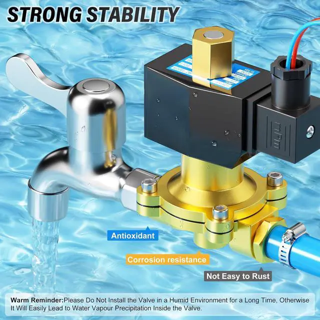 Alt view image 5 of 7 - 1/2 Inch NPT DC12V Brass Electric Solenoid Valve 2WK160-15 Normally Open Valve Water, Air, Diesel