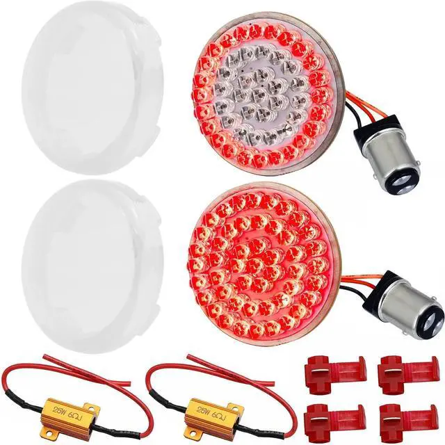 Main image of 8748RTS-C-LR 2" Rear LED Turn Signals with Halo Running Lights and Brake Lights Compatible With Harley Davidson® Motorcycles - 1157 Base/Red/Add Clear Lenses/Add Load Resistors