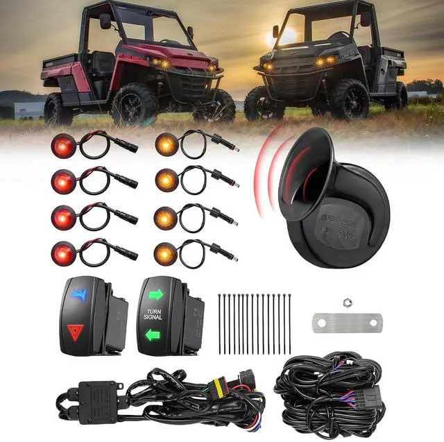 Main image of UTV Turn Signal Kit with Horn, Pre-Wired, Plug & Play ATV Turn Signal Street Legal Blinker Kit with Rocker Switch USB Flasher Relay Compatible with Polaris, Can-Am, Kawasaki, CFMOTO (8 Pcs Lights)