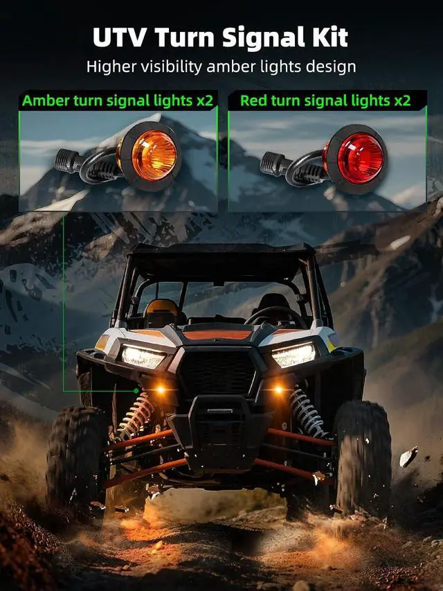Alt view image 6 of 7 - UTV Turn Signal Kit, Pre-Wired, Plug and Play Universal Street Legal UTV Blinker Kits with Rocker Switch, Hazard Light, 110dB Horn, Compatible with Polaris, Can-Am - 4Pods Amber Red Lights